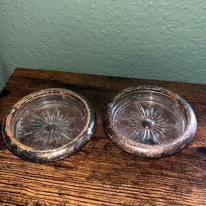 Vintage Leonard Italy Italian Silverplate Glass Coasters Sunburst Glass Coasters